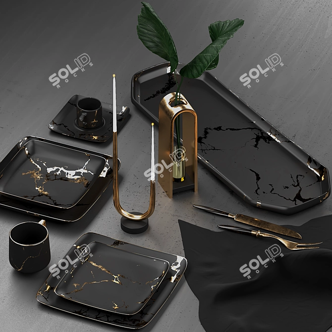 Luxury Gold Plate Set 3D model image 1