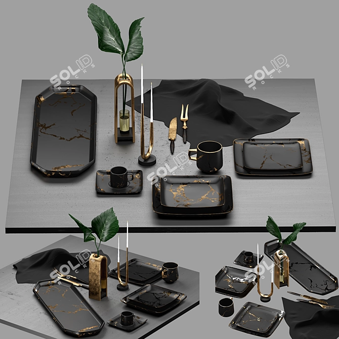 Luxury Gold Plate Set 3D model image 9