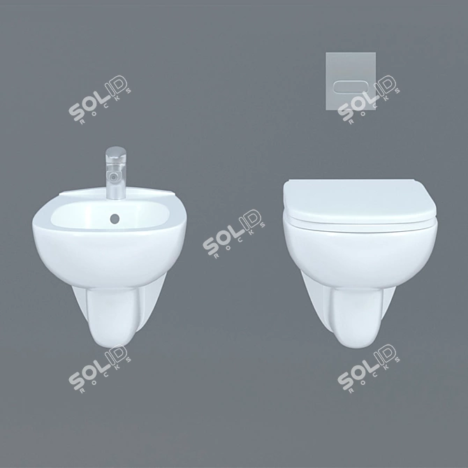 Sleek Wall Mounted Toilet & Bidet 3D model image 1