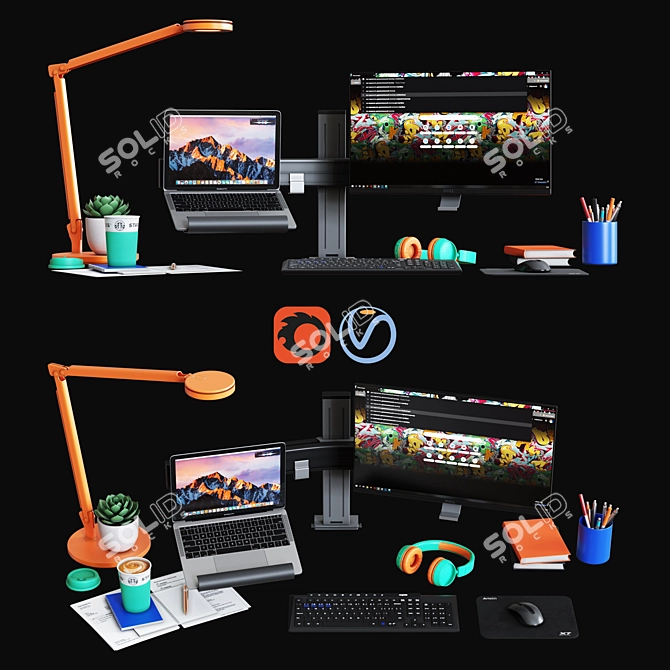 Designer Desktop Set 3D model image 1