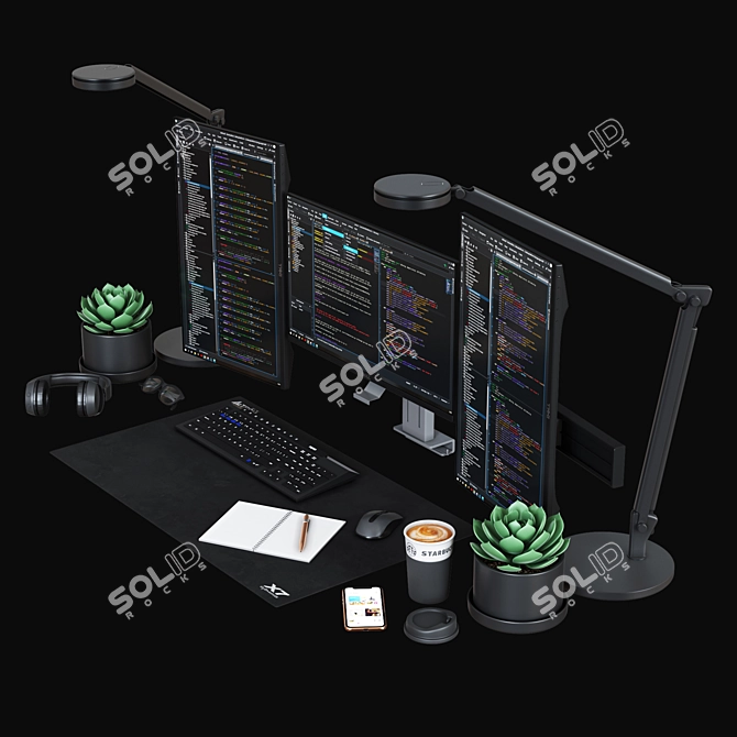 IT Specialist Desktop Set 3D model image 3