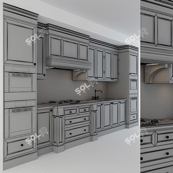 Elegant Black & Gold Kitchen 3D model image 4