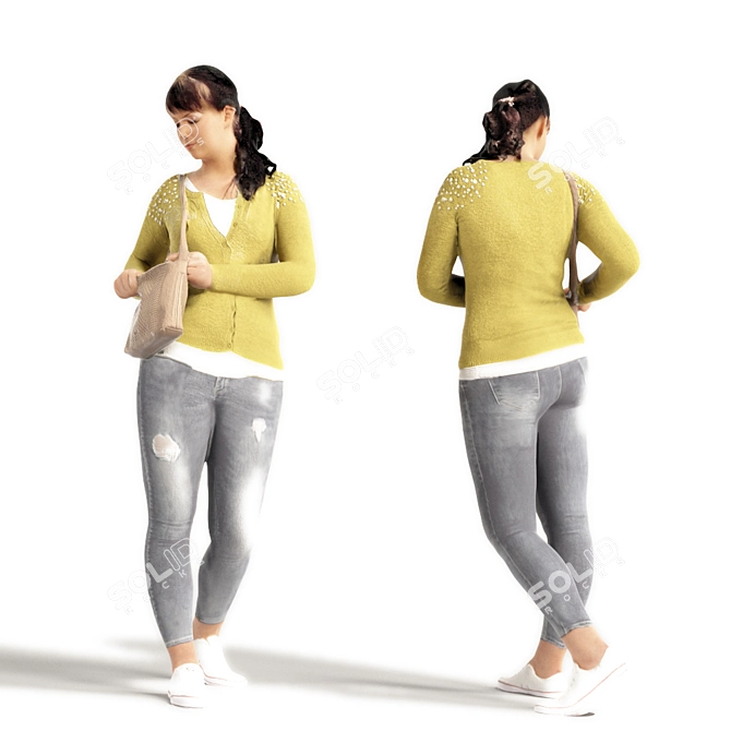 Realistic 3D Scanned Woman: 3 Variations 3D model image 2