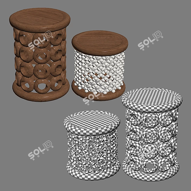 Exotic African Bamileke and Bracelet Stools 3D model image 5