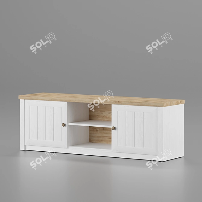 Contemporary White Oak TV Bench 3D model image 1