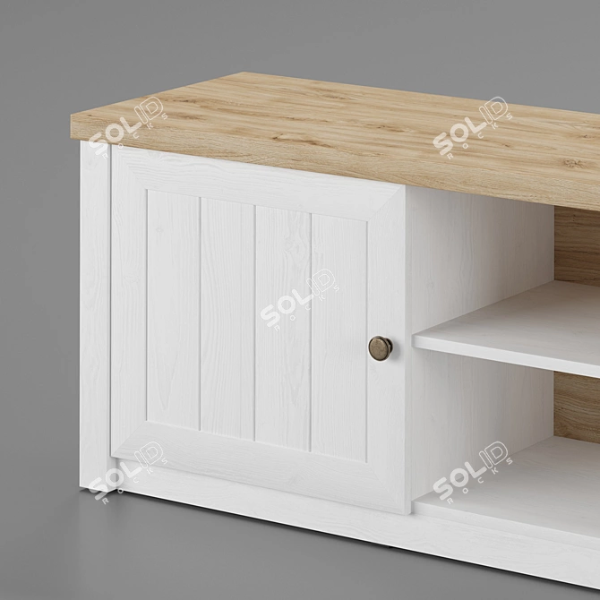 Contemporary White Oak TV Bench 3D model image 3