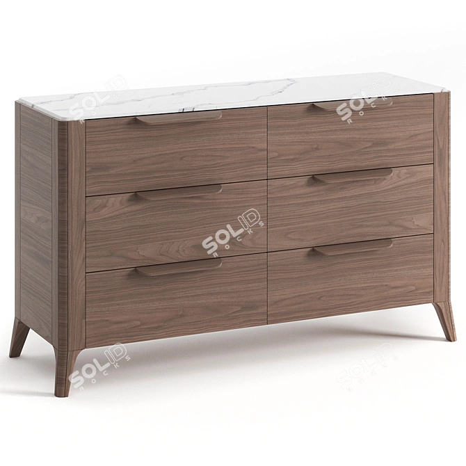 Contemporary Walnut Chest with Marble Top 3D model image 1