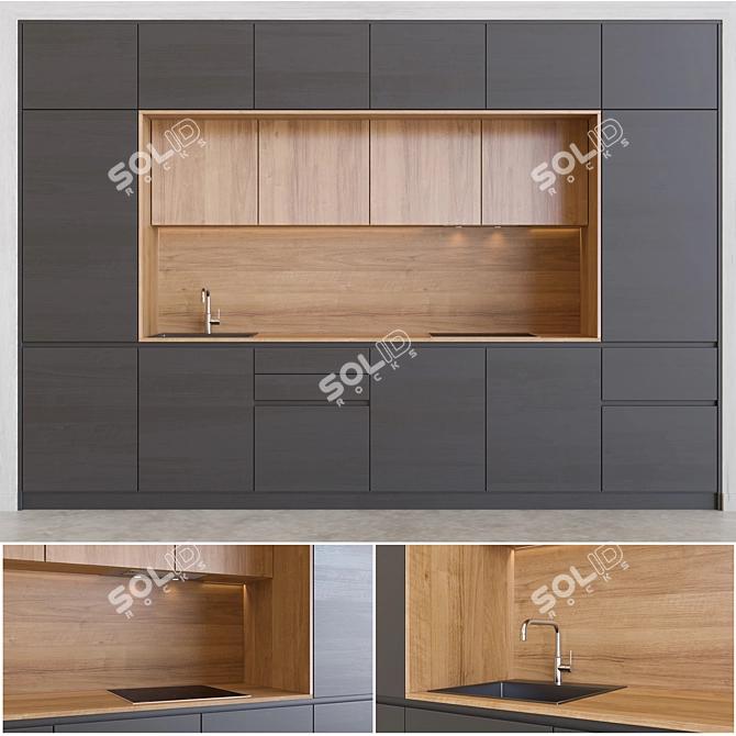 Sleek Modern Kitchen Set 3D model image 1