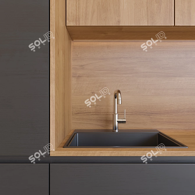 Sleek Modern Kitchen Set 3D model image 2