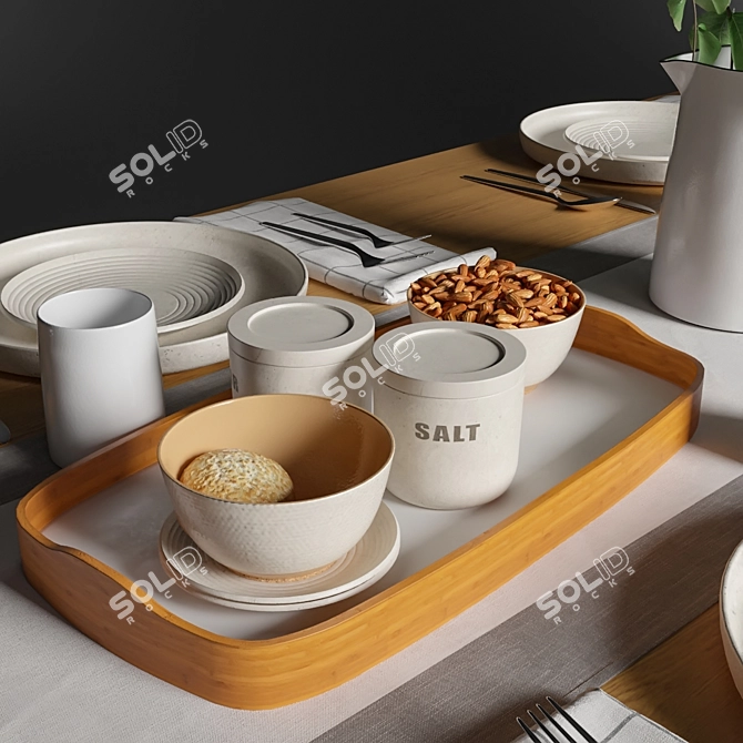 Elegant Breakfast Table Set 3D model image 4