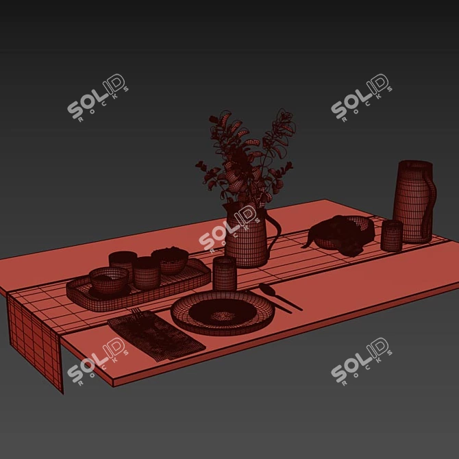 Elegant Breakfast Table Set 3D model image 5