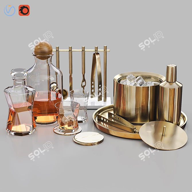 Vintage Whiskey Set with Glass Decanter 3D model image 1