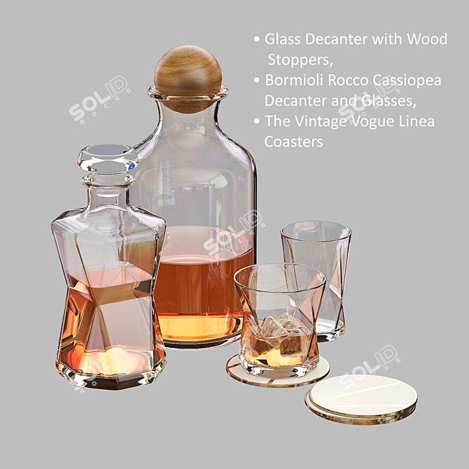 Vintage Whiskey Set with Glass Decanter 3D model image 3