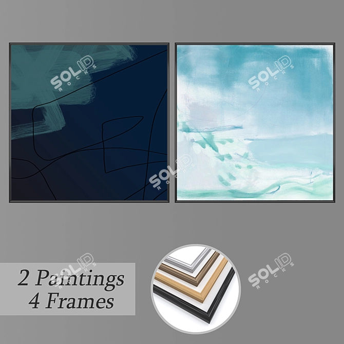 Elegant Wall Paintings Set 3D model image 1