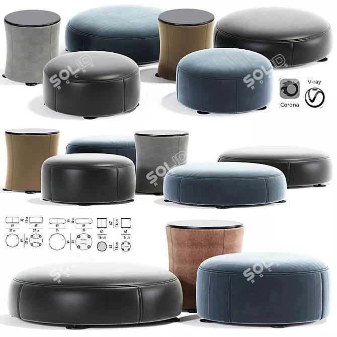 Modern Davis Pouf Set Minotti 3D model image 1