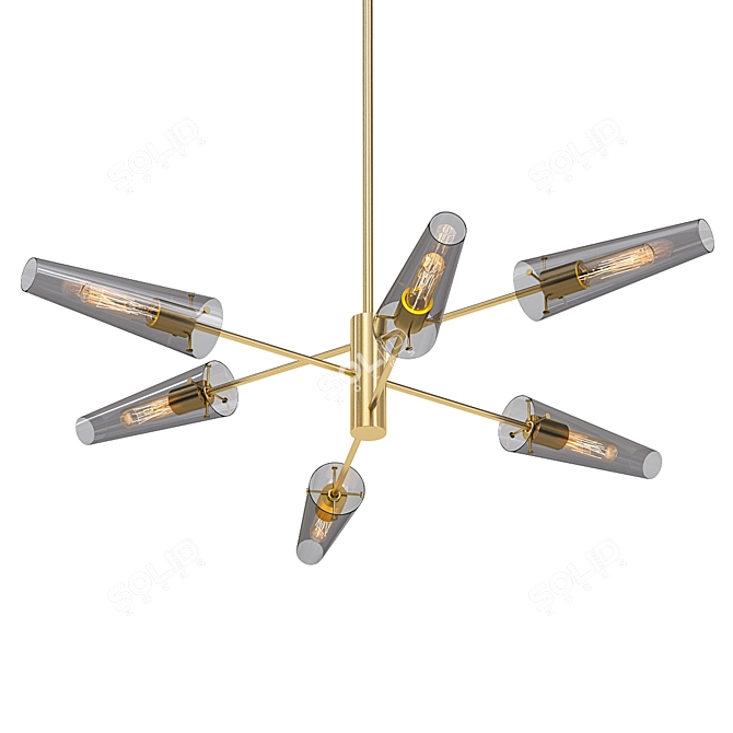 Sleek Brass Cone Pendant with Multiple Glass Shades 3D model image 1
