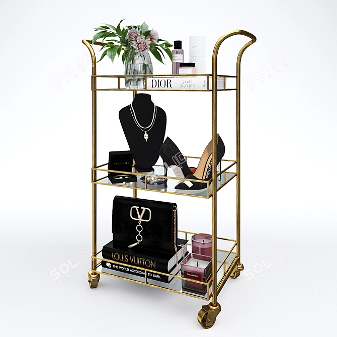 Luxury Vanity Cart Set: Shauna Bar, Valentino Bag, Sergio Rossi Shoes 3D model image 2