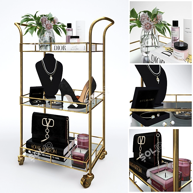 Luxury Vanity Cart Set: Shauna Bar, Valentino Bag, Sergio Rossi Shoes 3D model image 5