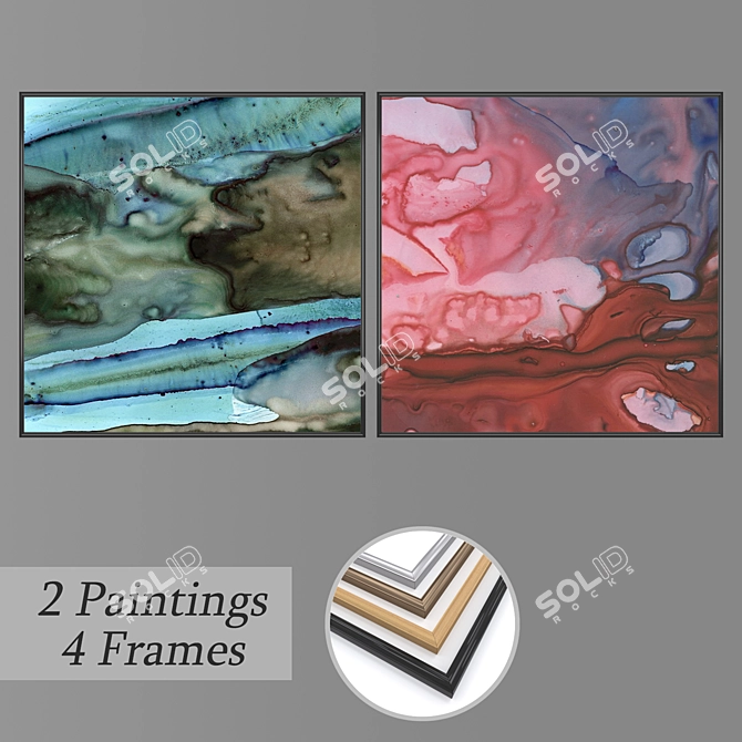2-Piece Wall Painting Set with Frame Options 3D model image 1