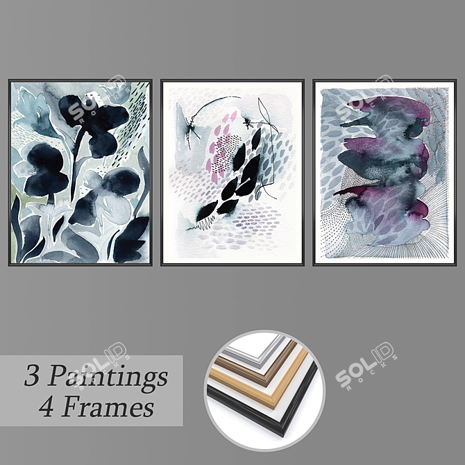 Elegant Wall Art Set with 3 Paintings 3D model image 1