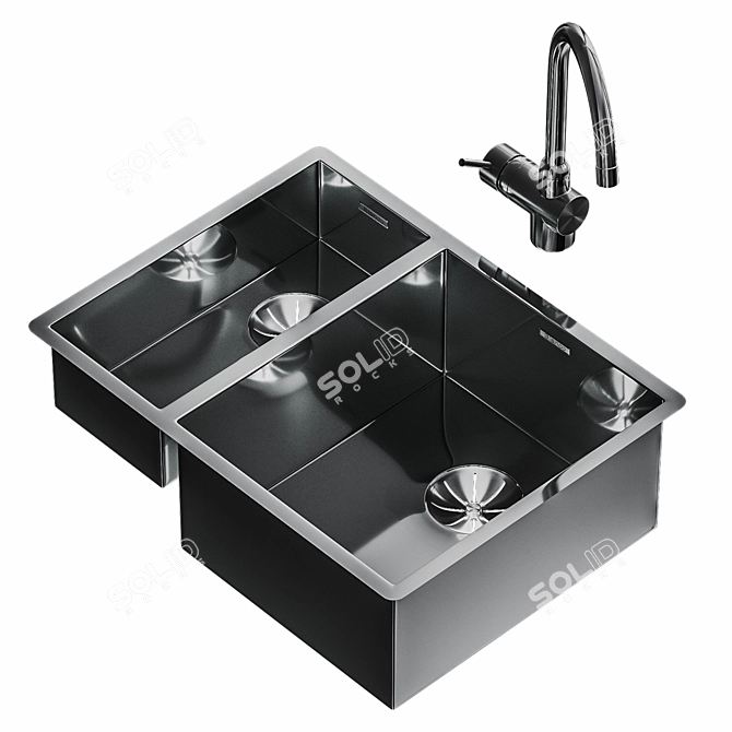 Contemporary Square Undermount Sink 3D model image 1