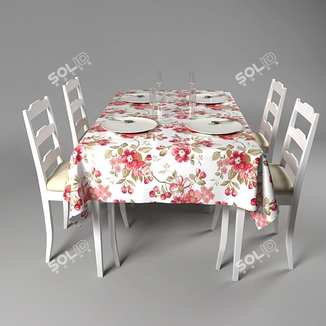 Modern Dining Set with Chairs 3D model image 1