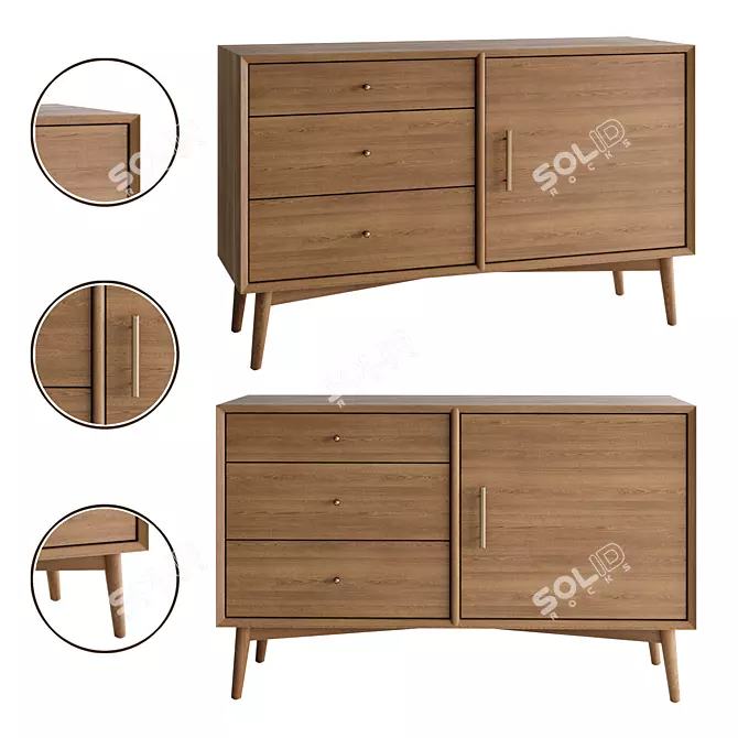 Retro Elegance: Mid-Century Media Console 3D model image 1