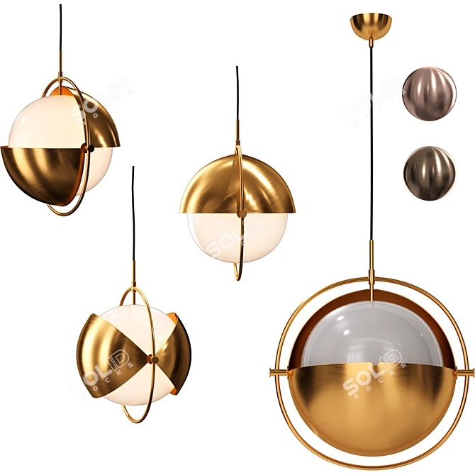 Transformable Metal Dome Pendant Light 3D model image 2