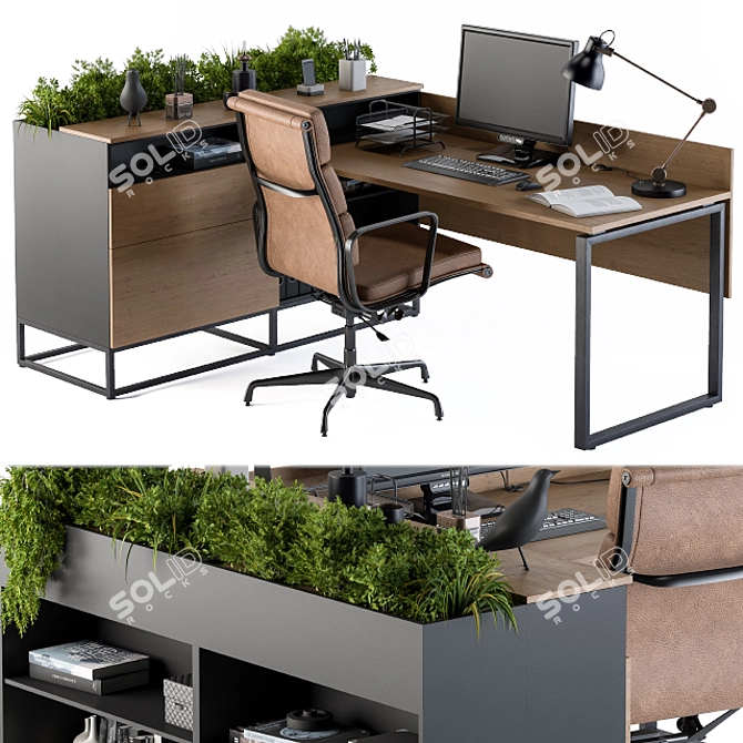 Modern L-shaped Office Desk Set 3D model image 1