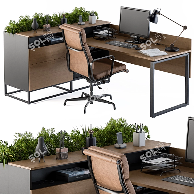 Modern L-shaped Office Desk Set 3D model image 2