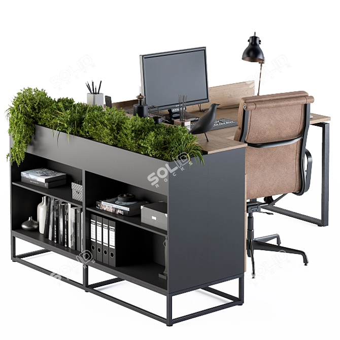 Modern L-shaped Office Desk Set 3D model image 3