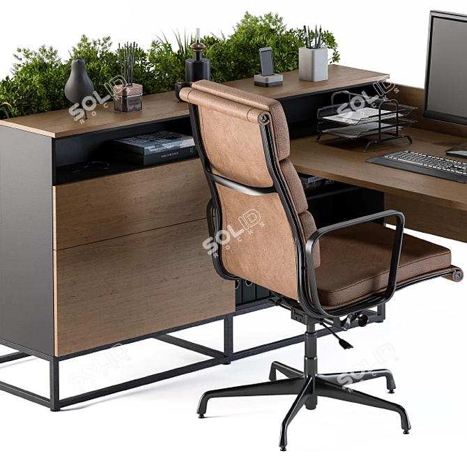 Modern L-shaped Office Desk Set 3D model image 4