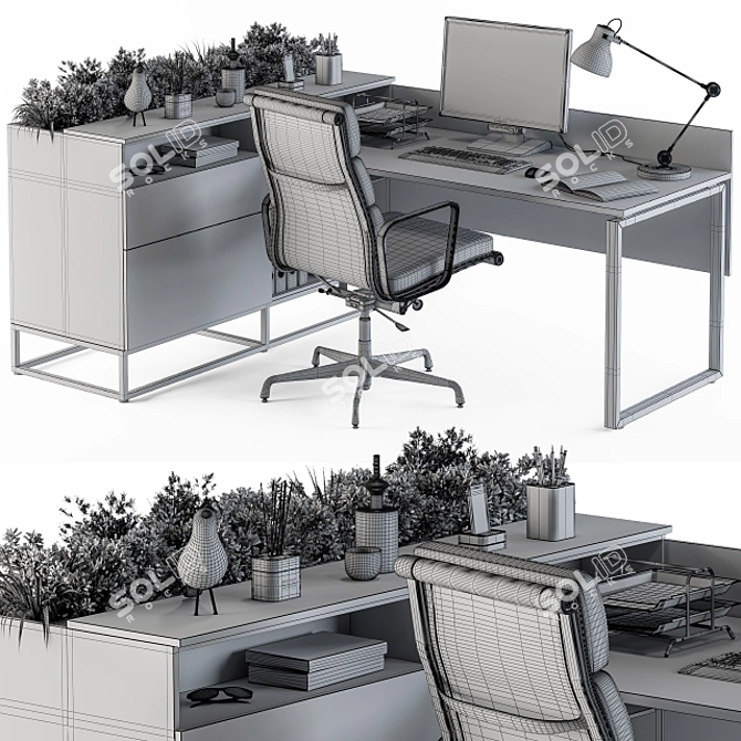 Modern L-shaped Office Desk Set 3D model image 5