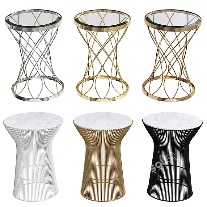 Carrara Marble Platner Side Table Set 3D model image 1