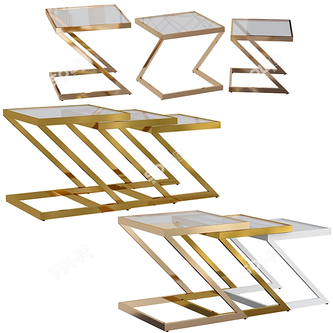 Glamorous Gold Chrome & Clear Glass Nesting Tables 3D model image 1