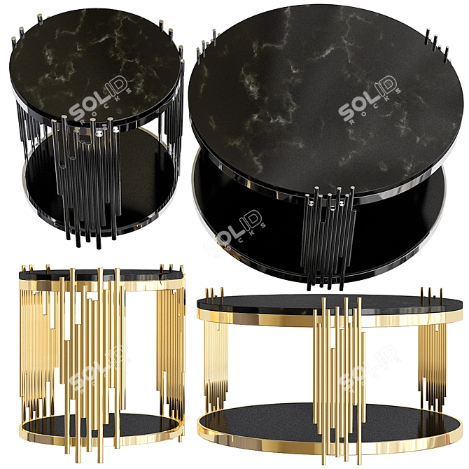 Rose Gold Marble Side Table Set 3D model image 1