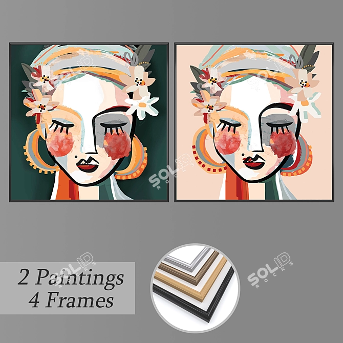 Versatile Set of 2 Wall Paintings 3D model image 1