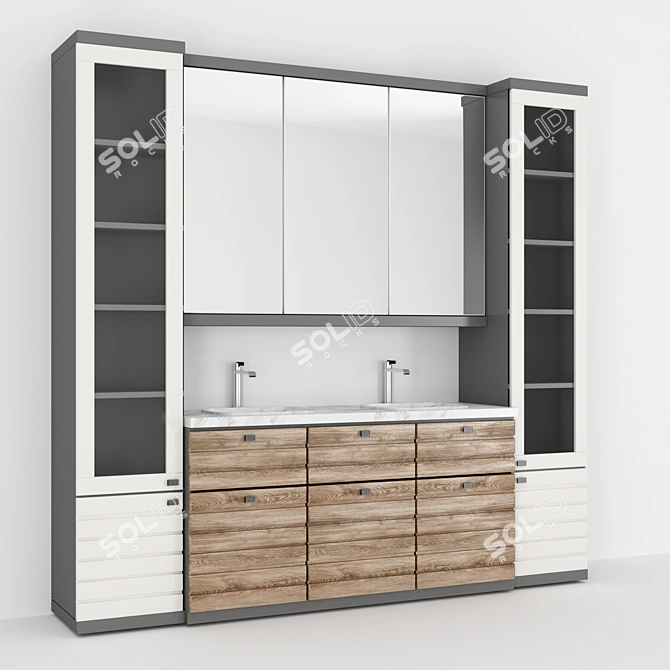 Modern Double Sink Bathroom Cabinet 3D model image 1