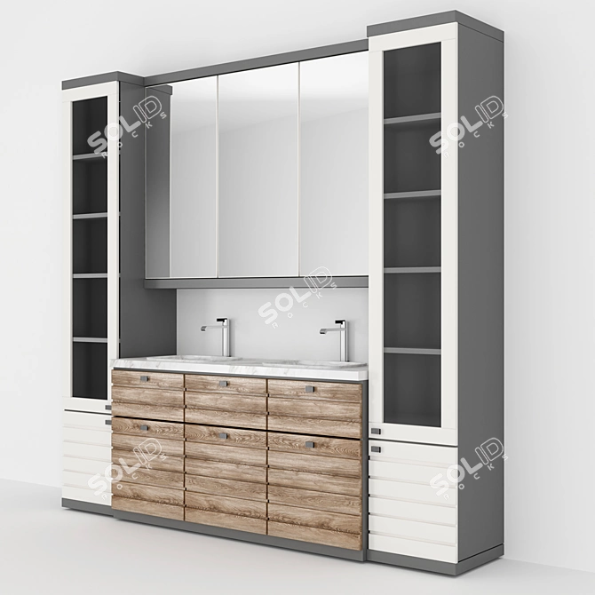 Modern Double Sink Bathroom Cabinet 3D model image 2