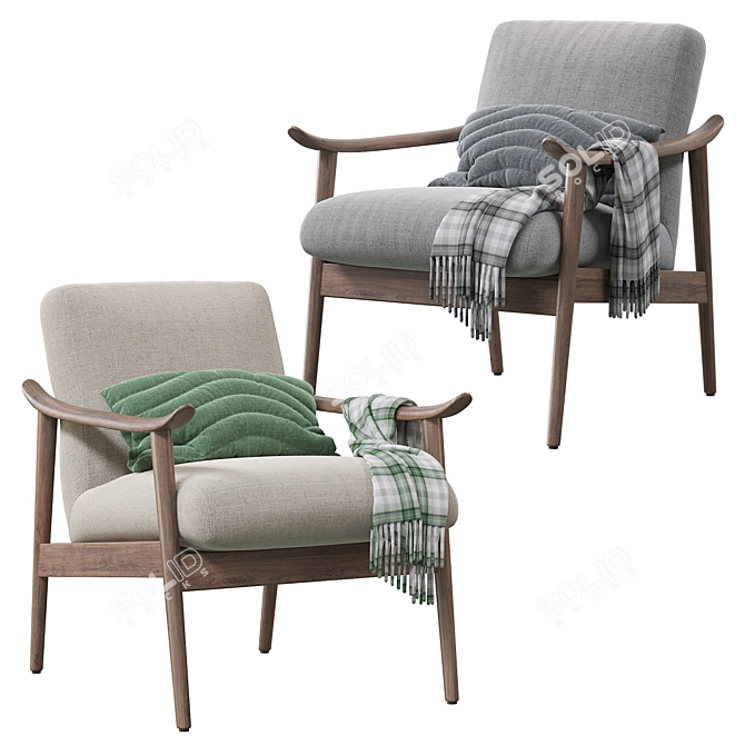 Stylish Mid-Century Accent Chair 3D model image 1