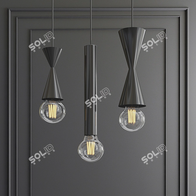 Sleek Black Zinc Pendant: 10cm Diameter, 30cm Length 3D model image 2