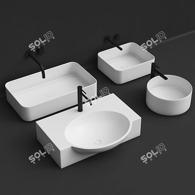 6-Faucet Wash Basin 3D model image 3