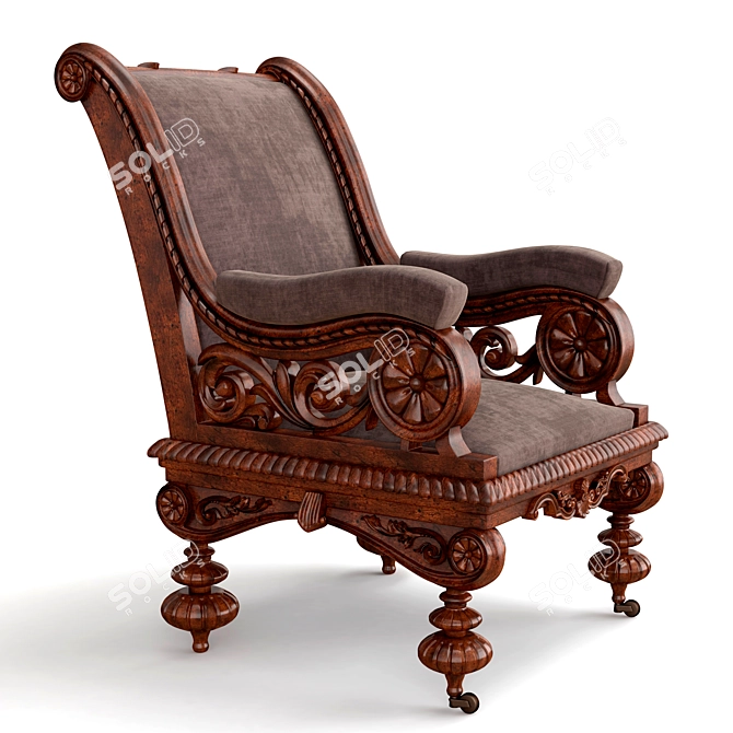 Antique Victorian Carved Armchair 3D model image 1