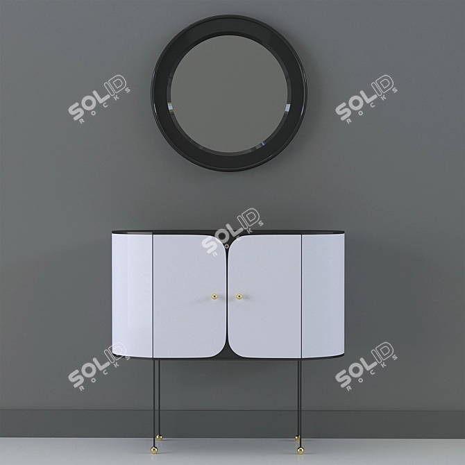 Sleek Console with Round Mirror 3D model image 1