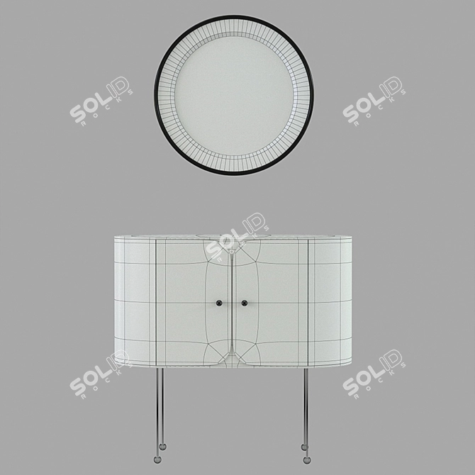 Sleek Console with Round Mirror 3D model image 3