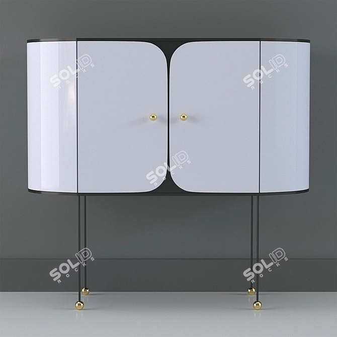 Sleek Console with Round Mirror 3D model image 4
