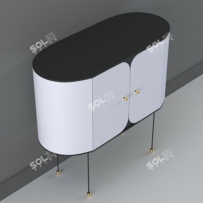 Sleek Console with Round Mirror 3D model image 5