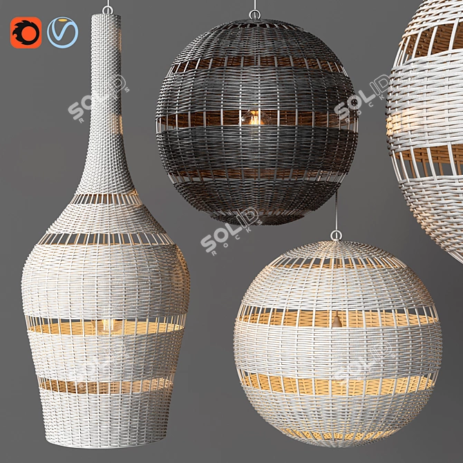 MONTAUK Rattan Pendant Lights: Handwoven Elegance 3D model image 1