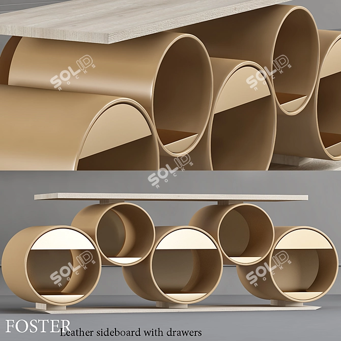 Modern Leather Sideboard with Drawers 3D model image 1