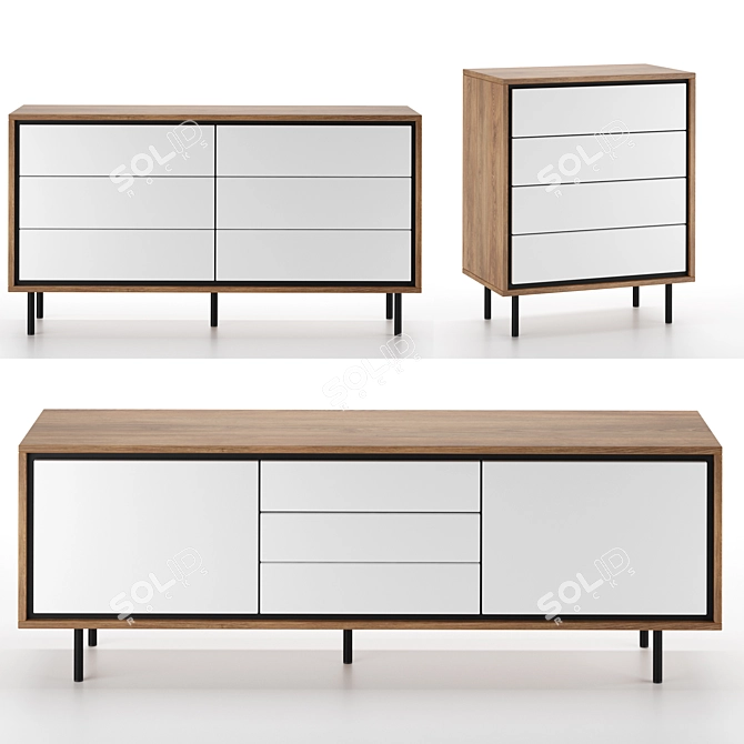 JYSK HALBY Wood and Metal Sideboard Chest 3D model image 2